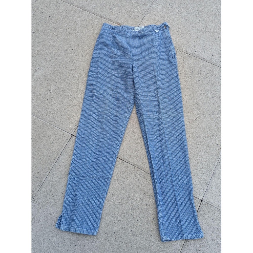 Vintage Guess Pants Womens 26 Blue Cotton Tweed Geometric Dress Slacks USA 80s
